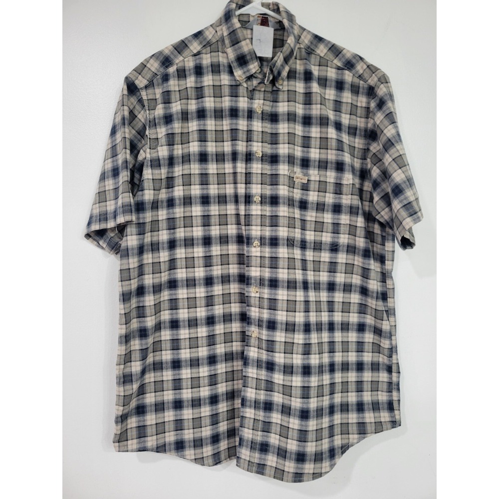 Carhartt‎ Men's Blue Plaid Button Down Short Sleeve  Shirt L/XL